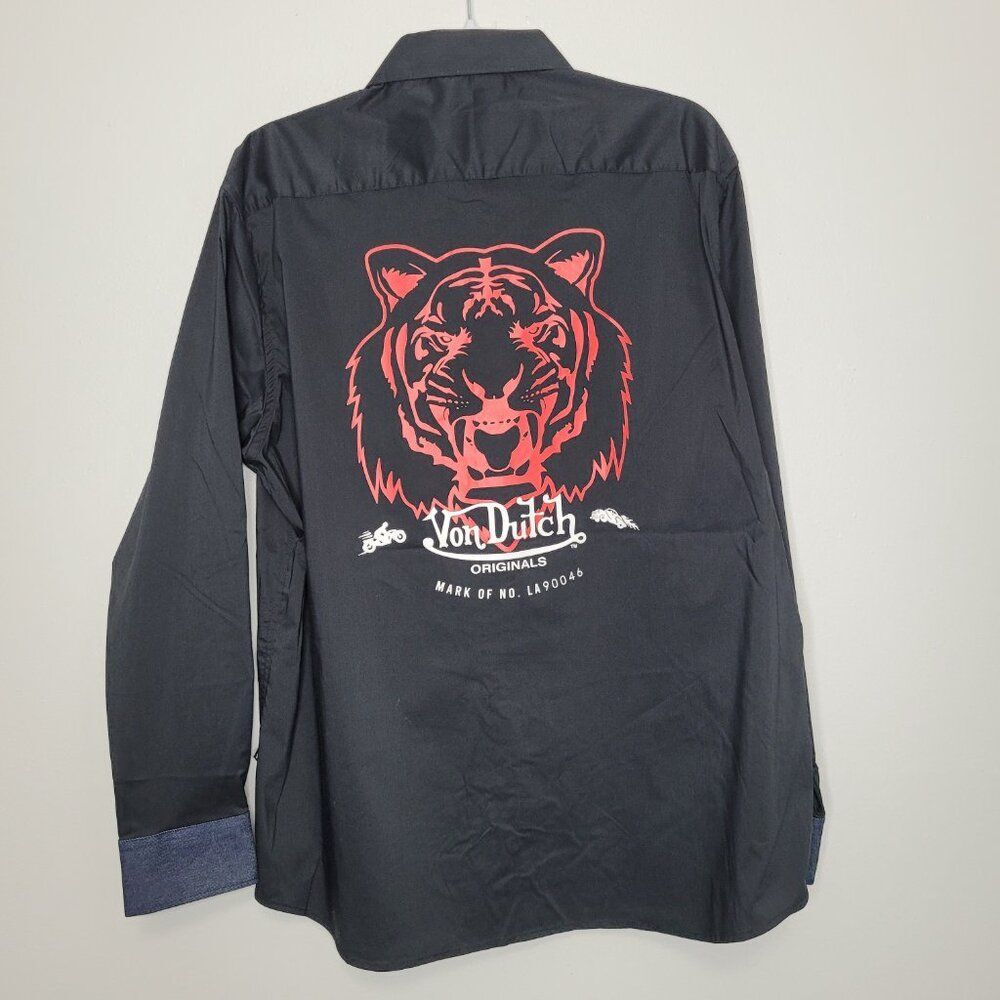 Von Dutch Originals Black Button Up Long Sleeve Graphics Shirt Men’s large NWT